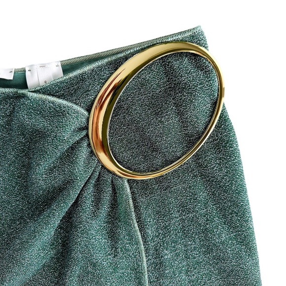 ❌SOLD❌ OSEREE LUMIERE WRAP EFFECT EMBELLISHED METALLIC STRETCH KNIT MINI SKIRT - Picture 7 of 13
